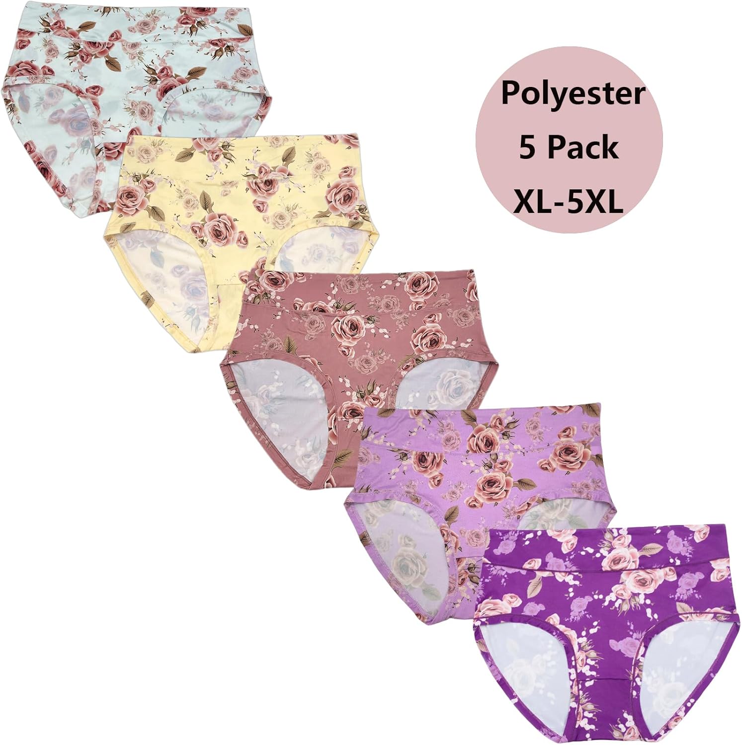 Women's Briefs Underwear Plus Size Panties Floral Print 5 Pack Briefs Plus Underwear Ladies Panty Multipack - Image 7