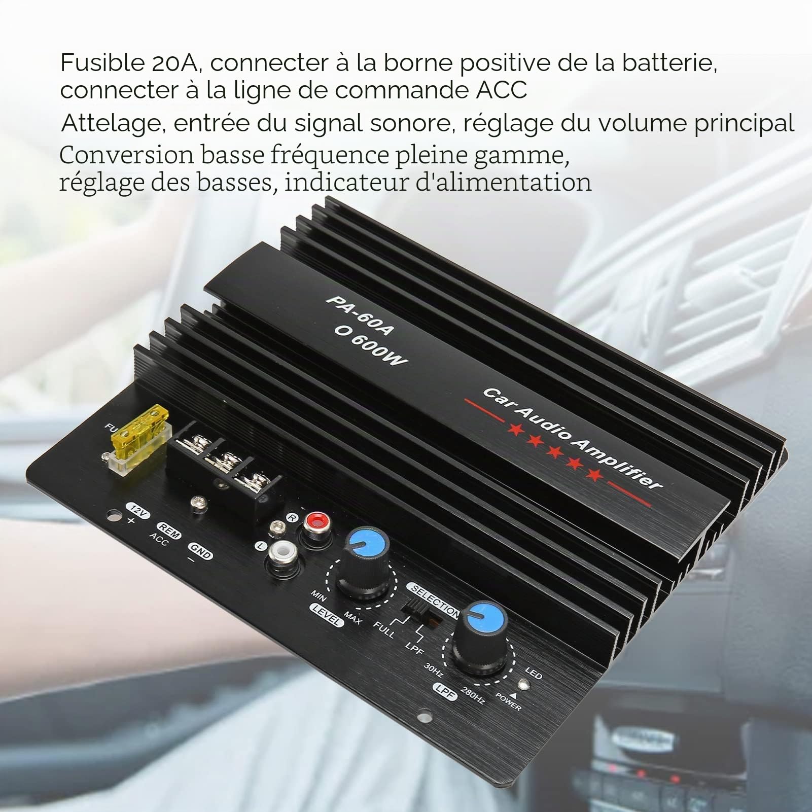 Carte D'ampli Amplificateur Haute Puissance Audio de Voiture 600W, Carte de sous-woofer Basse Puissante 12V pour la Plupart des Voitures