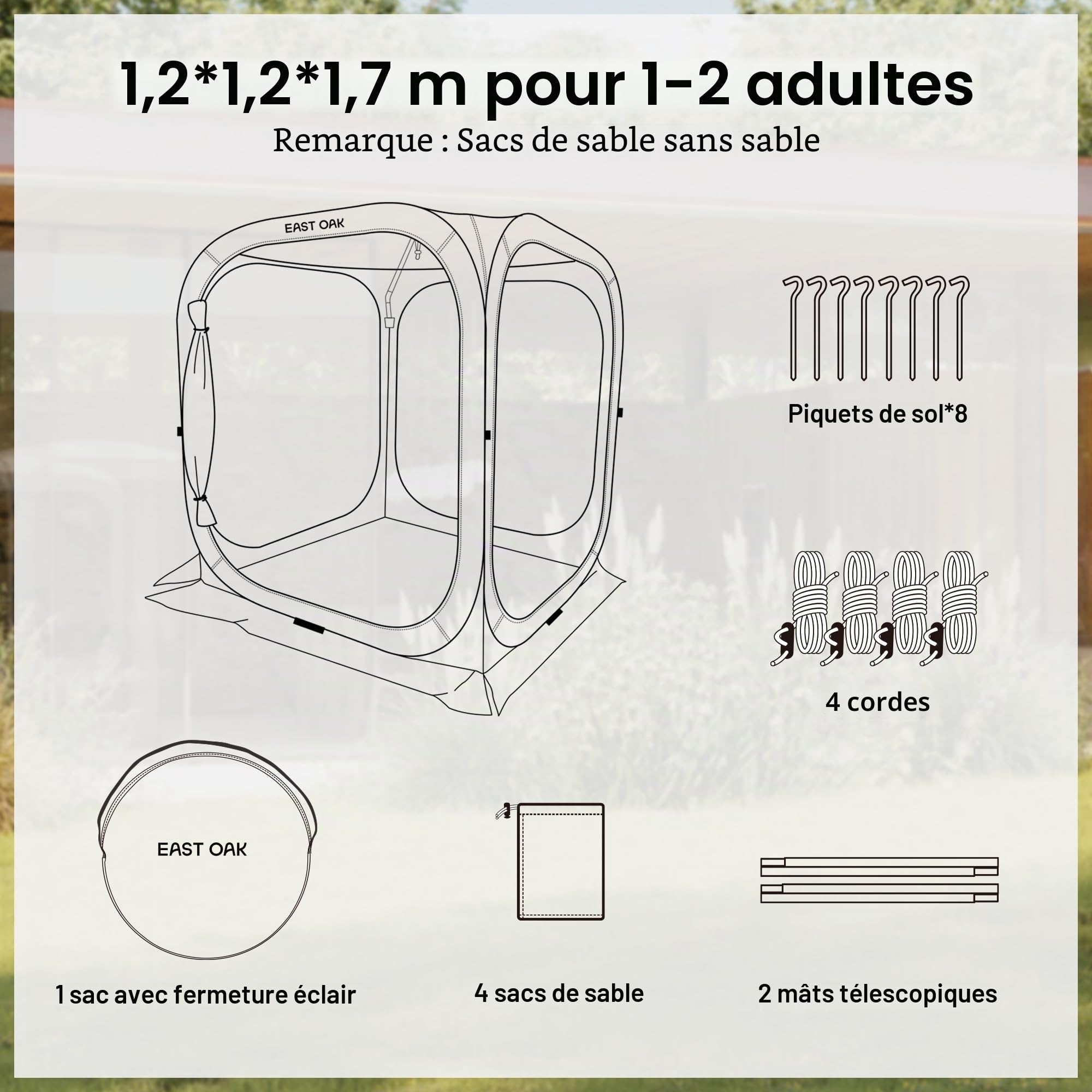 East Oak Tonnelle Pliante 1,2x1,2M, Pop-up Gazebo pour 1-2 Personnes, Barnum Pliant de Jardin, Igloo Exterieur, Protection UPF 50+, Ventilation à 360°, Anti-moustiques, avec Sac de Transport