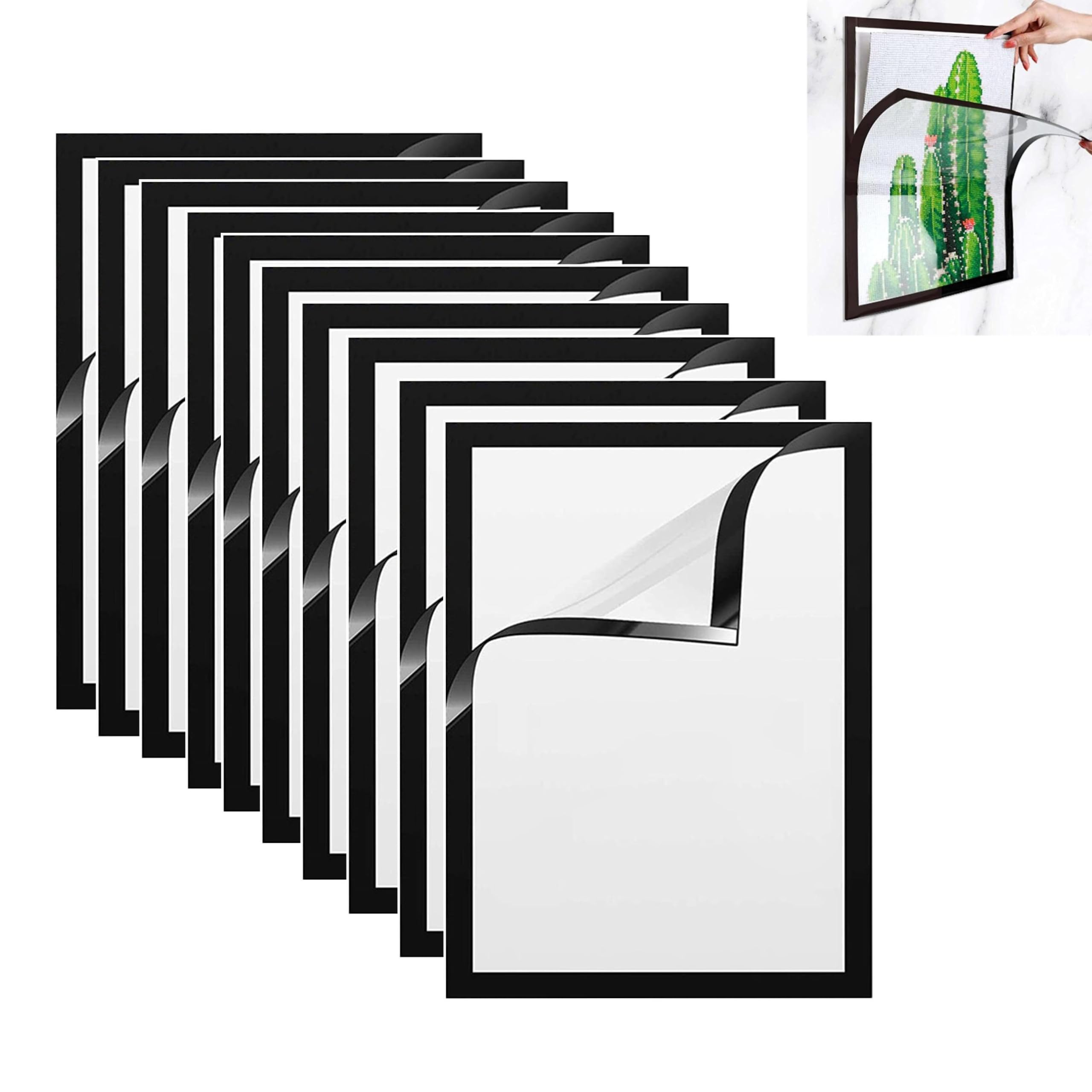 10 Cadres Photos Magnétiques A4 Noir - Affichage Double Face - Acrylique Transparent