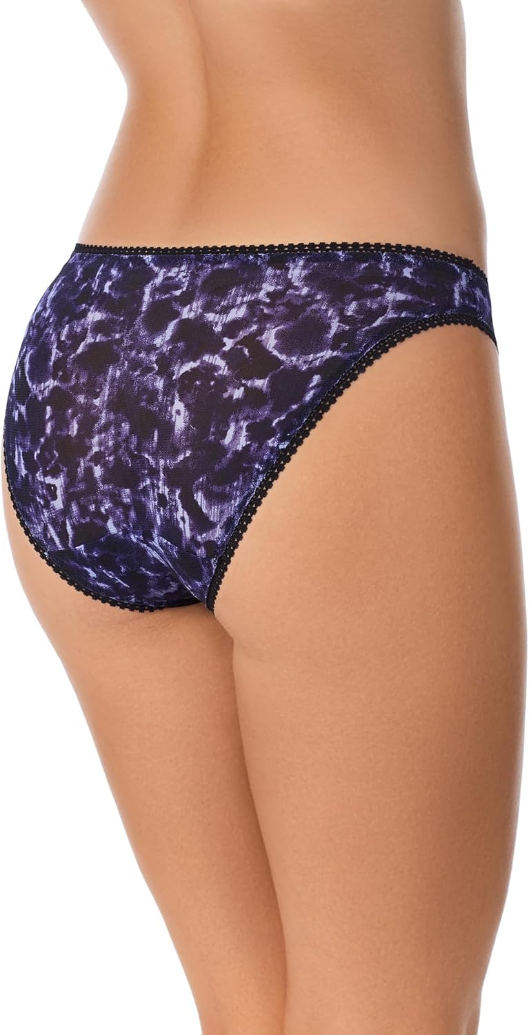 OnGossamer Women's Intimate Apparel Mesh Low-Rise Bikini Panty, Black/Deep Fuchsia/Marble Sea, Large - Image 4