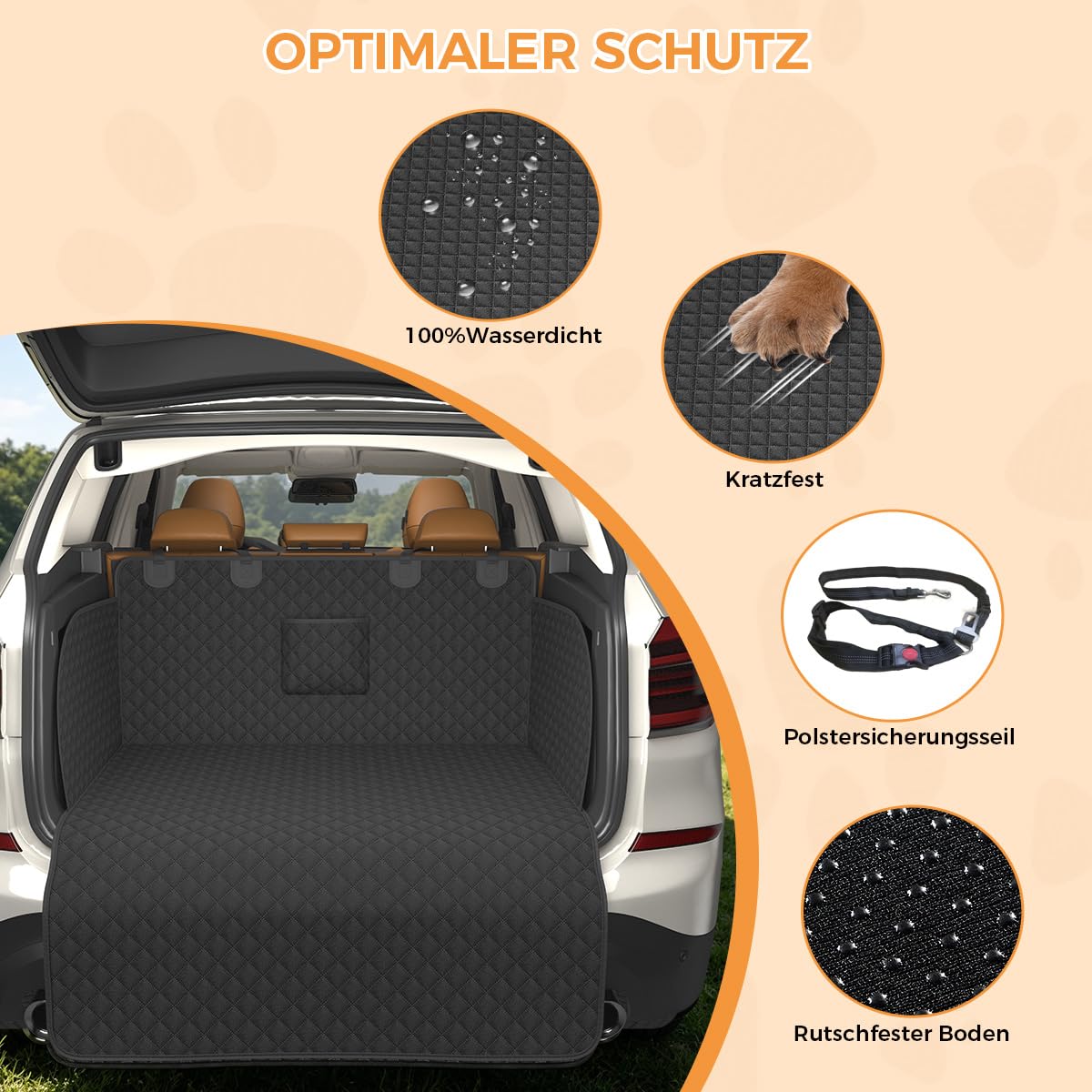 Kofferraumschutz Hund, Hundedecke Auto Kofferraum gesteppt mit Seiten- und Ladekantenschutz, Universelles Kofferraum schutzmatte für Hunde ist wasserdicht, Kratzfest und leicht zu reinigen