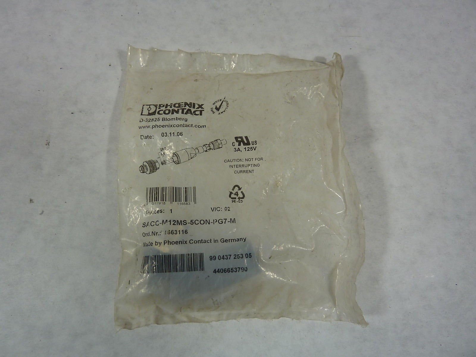 PHOENIX CONTACTSACC-M12MS-5CON-PG 7-M (1663116), Straight M12 Connector, 5-PIN, Screw Connection, Universal Connector, 60 MM Length