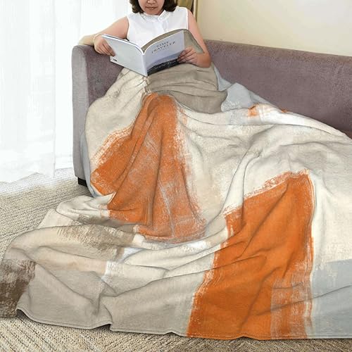 Miniatura 8 de Manta de pintura de arte abstracto gris naranja suave y acogedora manta de forro polar cálido para sofá cama de 80 x 60 pulgadas