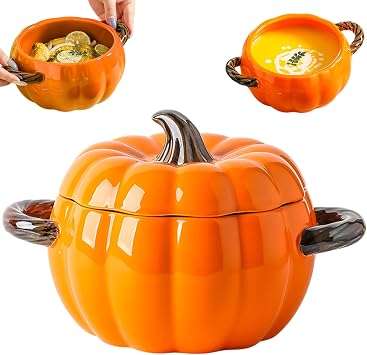 Pumpkin Dutch Oven Pot with Lid & Handle, 1.7L Non-Stick Ceramic Pumpkin Dutch Oven, Even Heating Kitchen Pot for Stew Soup