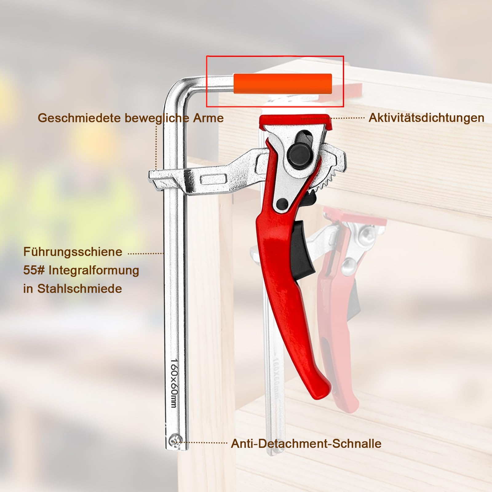 Lot de 2 Joint Rapide pour Rail de Guidage, Serre Joint Menuisier, Pince de Table à Cliquet, Pince de Serrage à Dégagement Rapide avec Capacité de 160mm et Profondeur de Gorge de 60mm