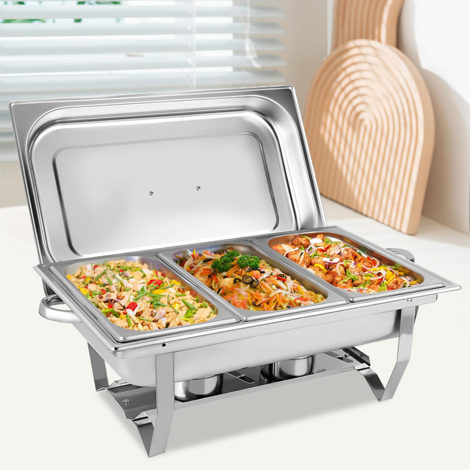 9 l, stal nierdzewna, 3 grid chafing Dish, podgrzewacz do jedzenia, pojemnik utrzymujący ciepło, ze stali nierdzewnej, zestaw do cateringu, bufetu i na imprezę
