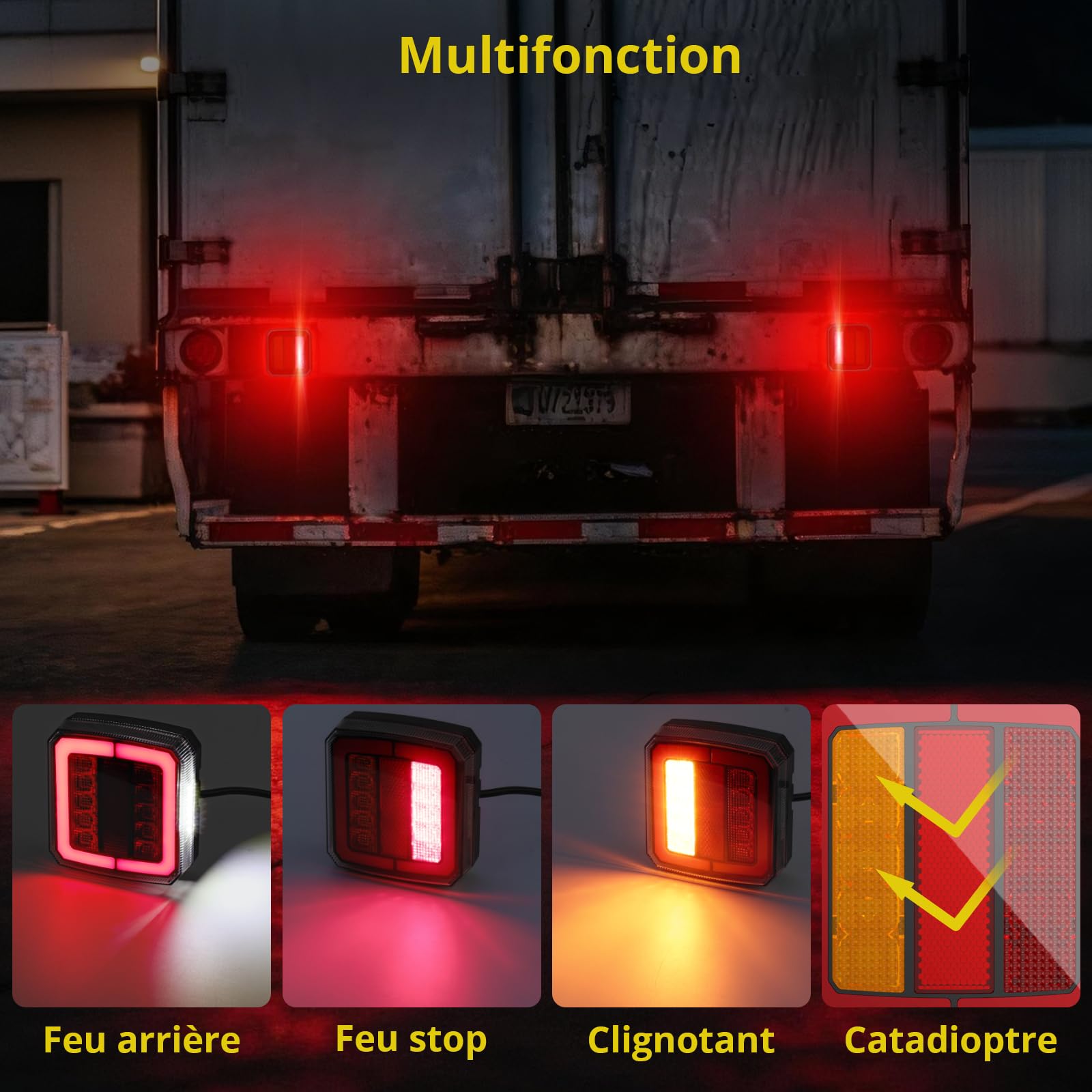 PROZOR Kit Feux Arrière Remorque LED Magnétiques 40 LEDs 12V-30V Universel Câbles 7,35m+2,4m Double Fixation Magnétique ET Vissée Homologués E-mark IP65 Étanche Prise 7 Broches