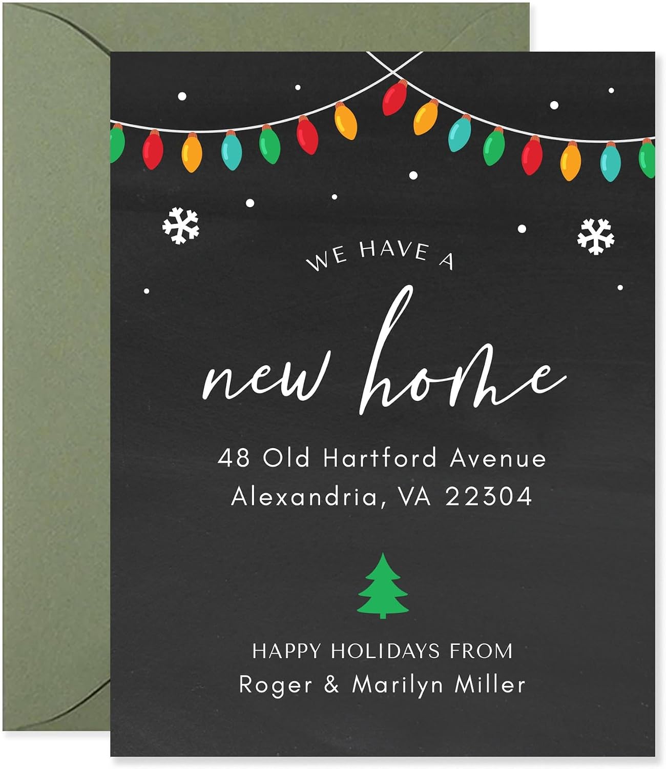 New Home Holiday Moving Announcement Cards, Flat 4.25x5.5 Personalized Christmas Tree Address Cards with Envelopes