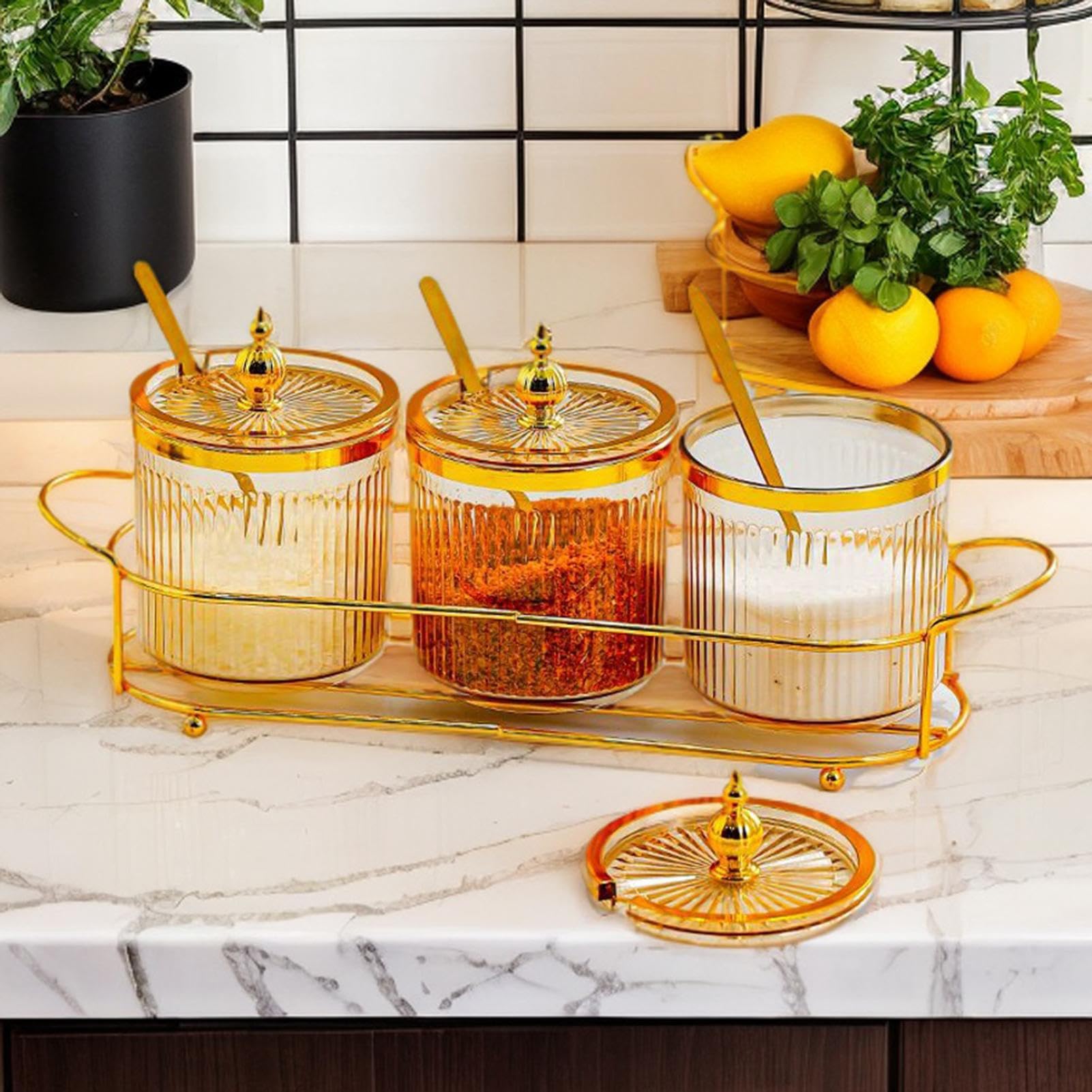 Seasoning Jars Airtight Storage Pot Set, Condiment Bottles with Lid and Spoon Sugar Salt Spices, Compact Seasoning Organizer for Kitchen Pantry Restaurant Fridge Camping Drawe