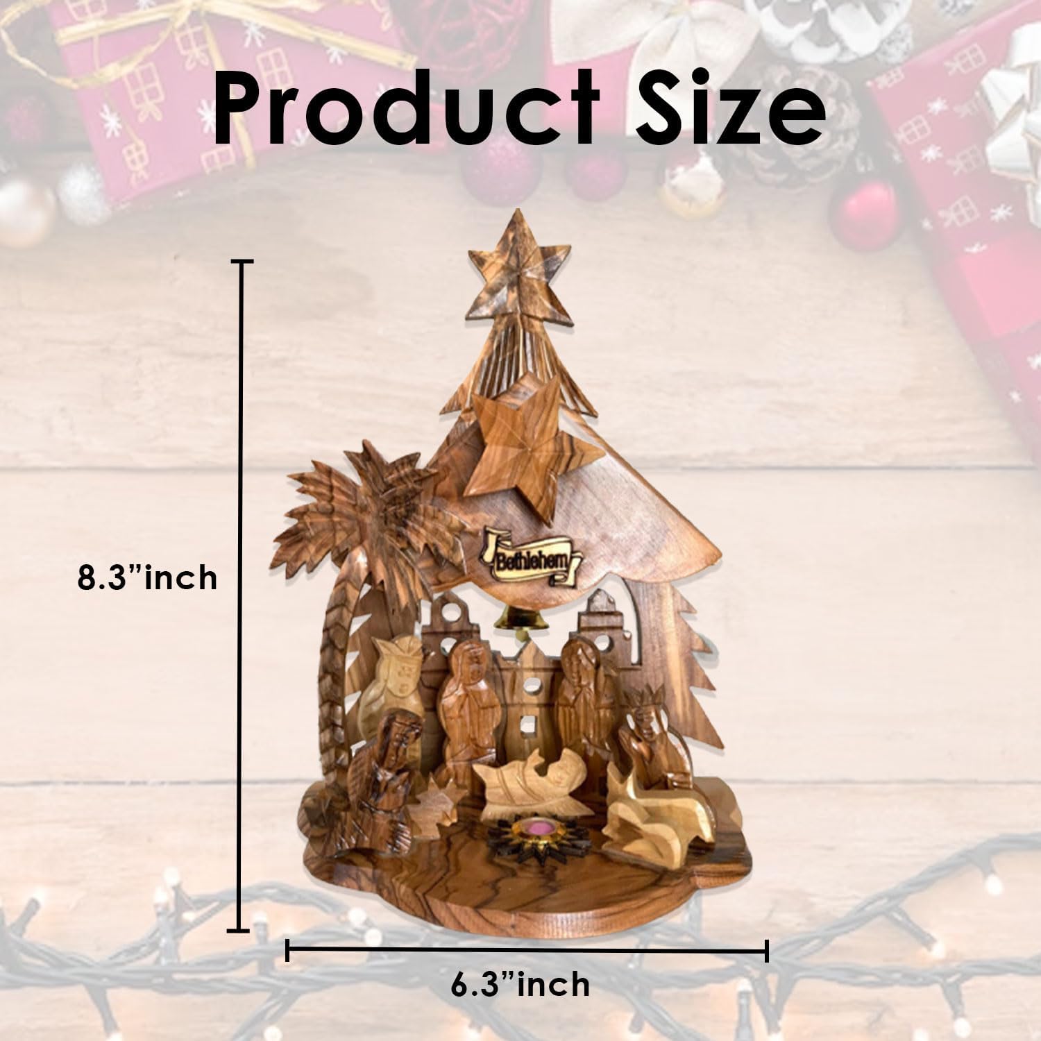 Nativity Scene Set, Wooden Nativity Music Box Set, Holy Land Olive Wood Manger Scene, Perfect Christmas Décor and Gifts, Handmade Nativity Home Décor Accent for Christmas (8.3” x 6.3”)