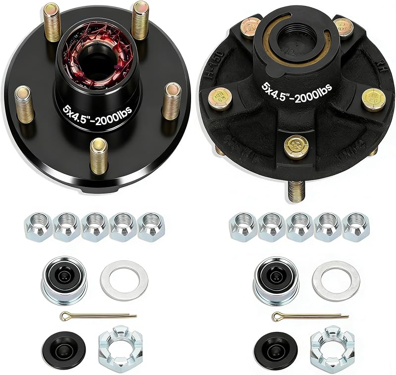 Redants 2 Pack 2000 lbs Trailer Hub Kit 5 on 4.5", 1-1/16" Straight Spindle ONLY, Pre-Greased Assembly with L44649 Bearings for Boat/Utility Trailer