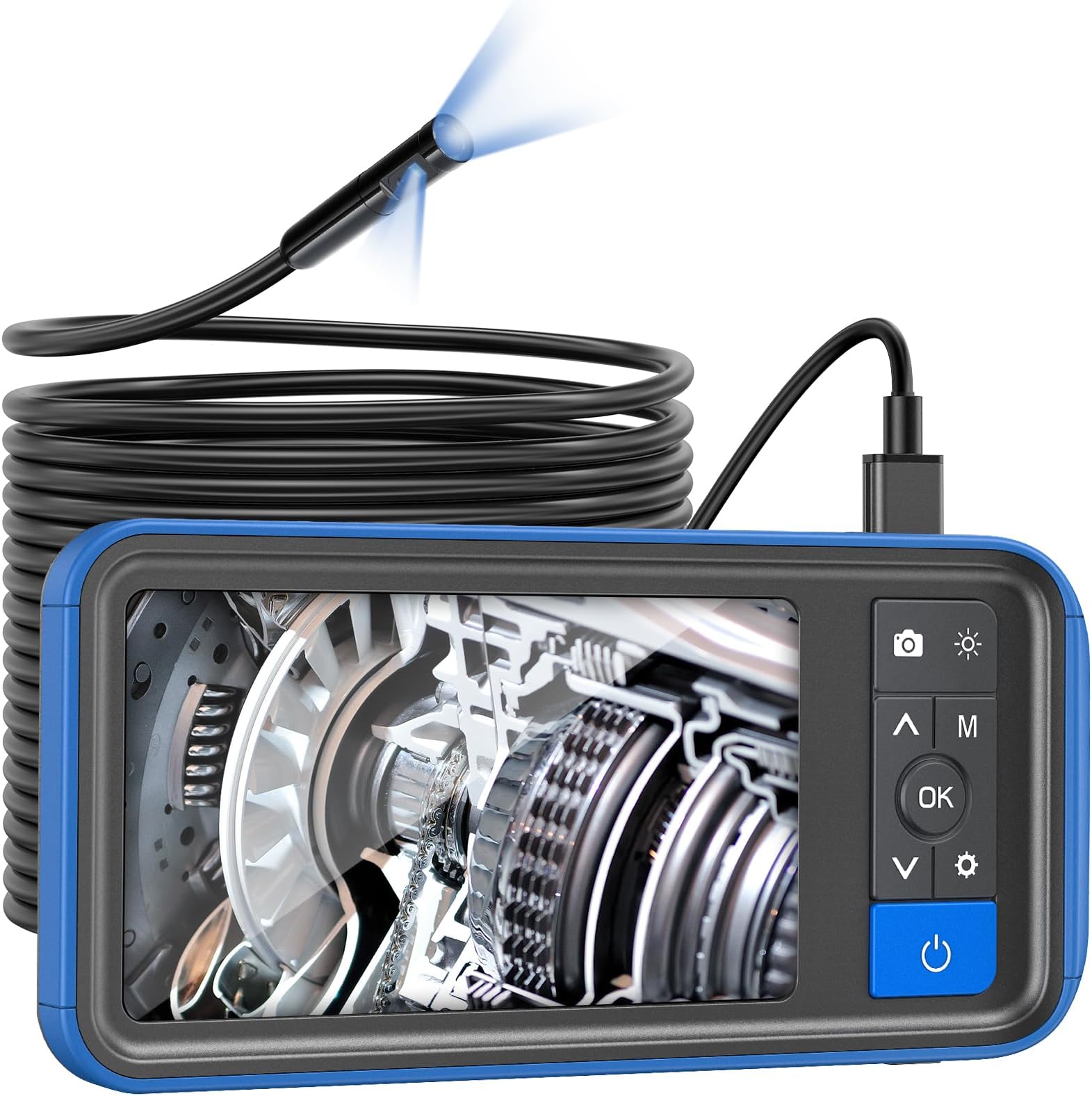 Dual Lens Endoscope Camera with Light, Teslong 4.5" HD Snake Borescope Inspection Camera, Automotive Scope Camera with Flexible Cable, Home Waterproof Fiber Optic for Sewer Drain Pipe (33FT)