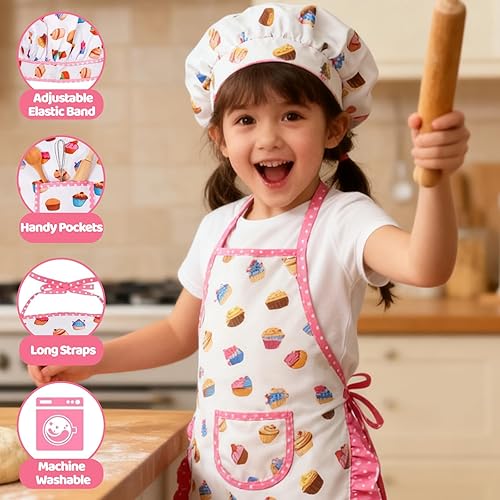 Miniatura 3 de MEIDAYAI Juego de 2 piezas de delantal y gorro de chef para niños, atuendo ajustable de cocina y horneado para niños, disfraz de juego de rol para