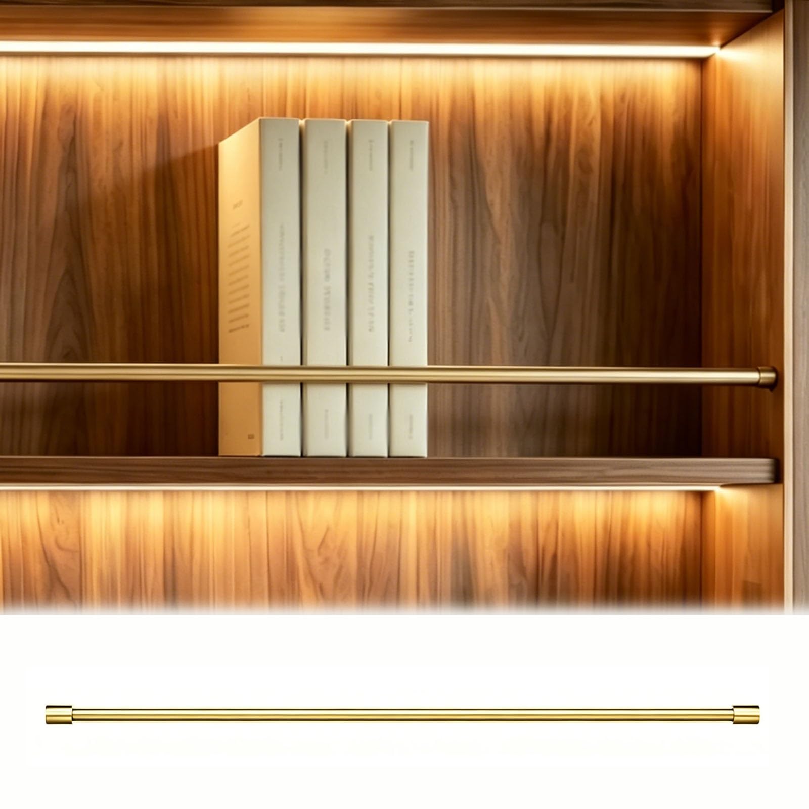HDYZJQ 2 4 6 Pack Cabinets & Bookshelf Floating Decorative Railing for Shelf Edge, Gold Aluminum Alloy Round Tube Guardrail, Kitchen Storage Safety Bar(6pack,6"/15cm)