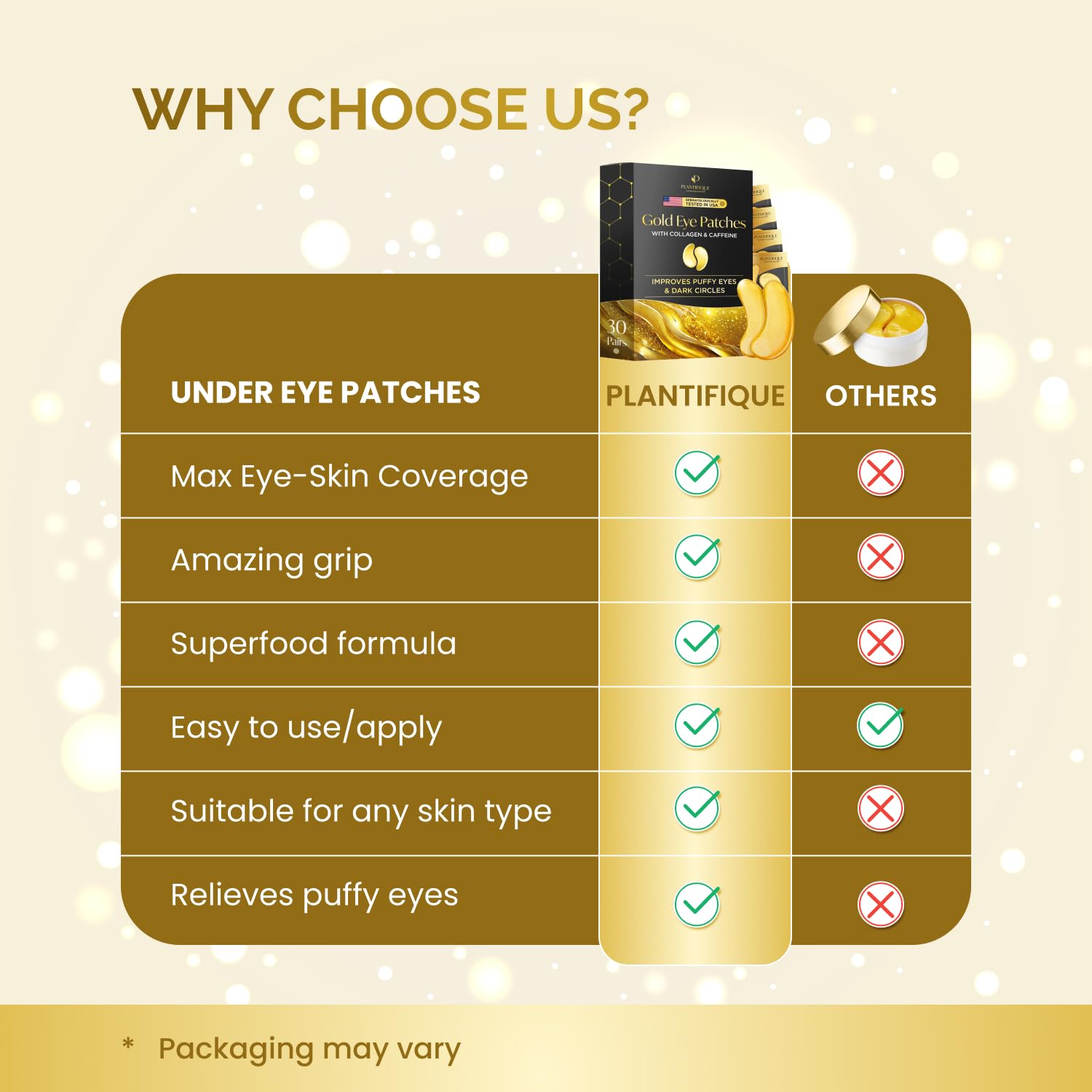 PLANTIFIQUE 24K Gold Under Eye Patches 20 Pairs - Dermatologist Tested - Hydrating Collagen Eye Masks with Hyaluronic Acid for Dark Circles & Puffiness - Image 7