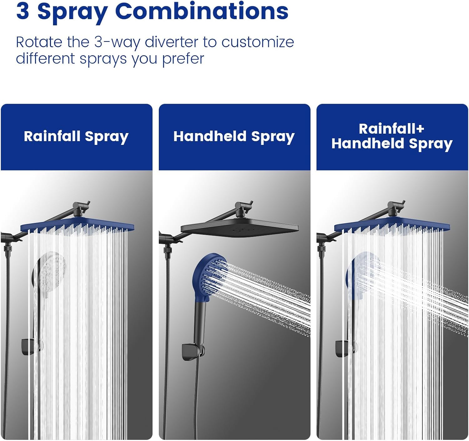 JOMOO Handheld Shower Head Combo, 10 Spray Modes High-Pressure Handheld Showerhead with 12" Square Rainfall Shower Combo, Dual Showerhead Set with 71 Inch Long Shower Hose, Matte Black