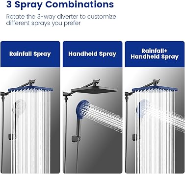 JOMOO Handheld Shower Head Combo, 10 Spray Modes High-Pressure Handheld Showerhead with 12 Square Rainfall Shower Combo, Dual Showerhead Set with 71 Inch Long Shower Hose, Matte Black