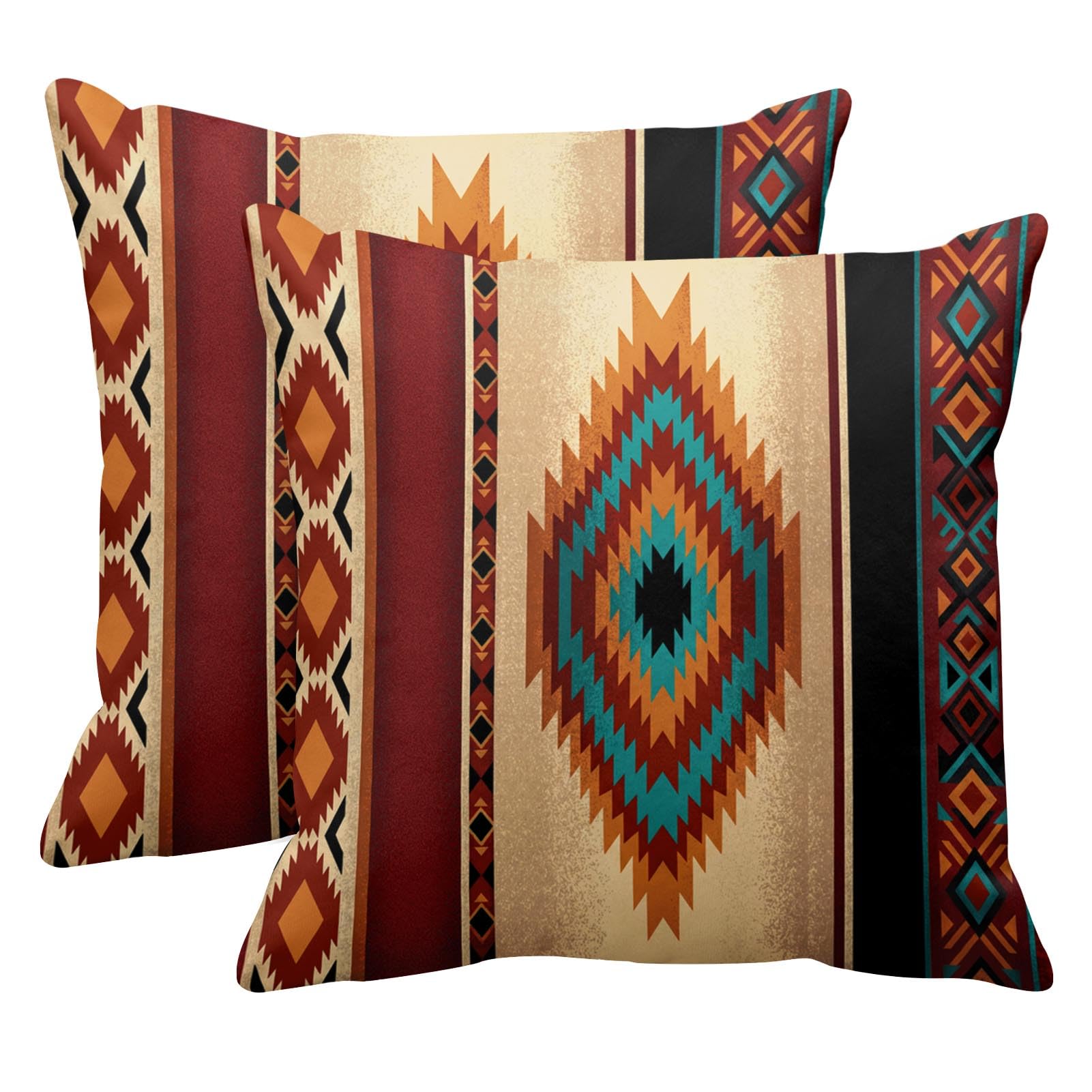 Emvency Set of 2 Western Throw Pillow Covers 20x20 Inches Decorative Brown Geometric Abstract Vintage Polyester Pillow Cases Square Pillocases for Bed