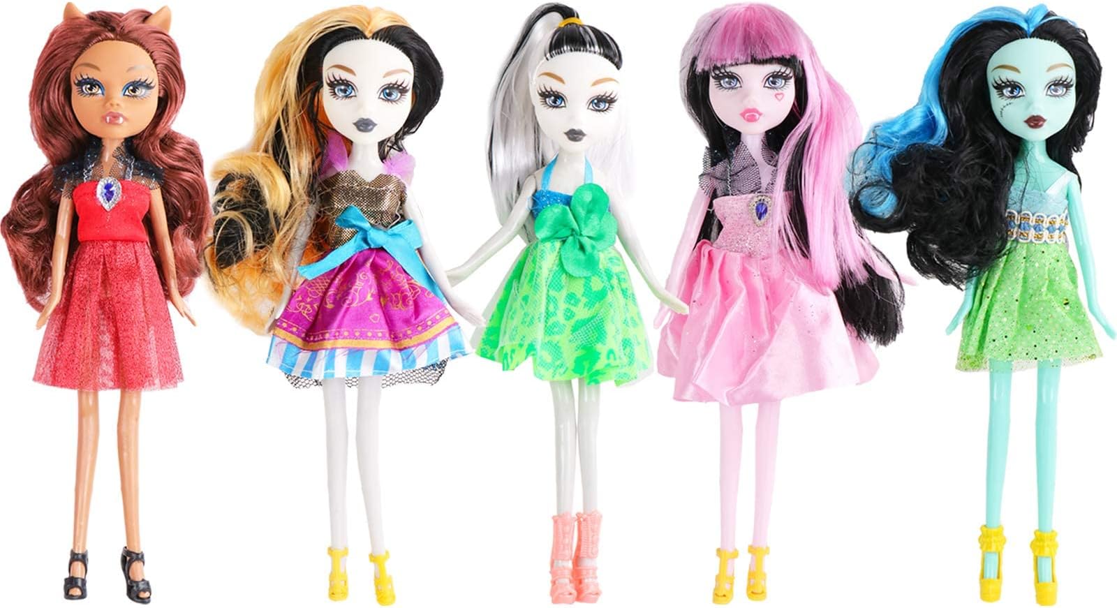 ONEST 5 Sets 9 Inch Monster Girl Dolls Include 5 Pieces Girl Monster Dolls, 5 Pieces Handmade Doll Clothes, 5 Pairs of Doll Shoes