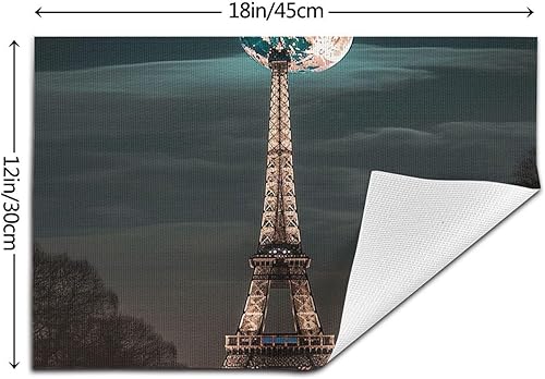 Miniatura 2 de 6 PCS PVC Placemats Set Place Mats Full Moon Paris Eiffel Tower Non-Slip Weave Place Mats 12" x 18" Farmhouse Table Mat Set for Family Dinners