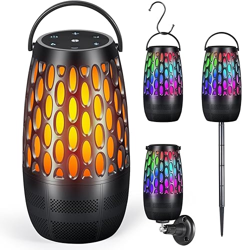 Miniatura 10 de Altavoces para exteriores con llama y luces RGB, estéreo HD de 10 W, emparejamiento automático Bluetooth 5.3, multisincronización de más de 100
