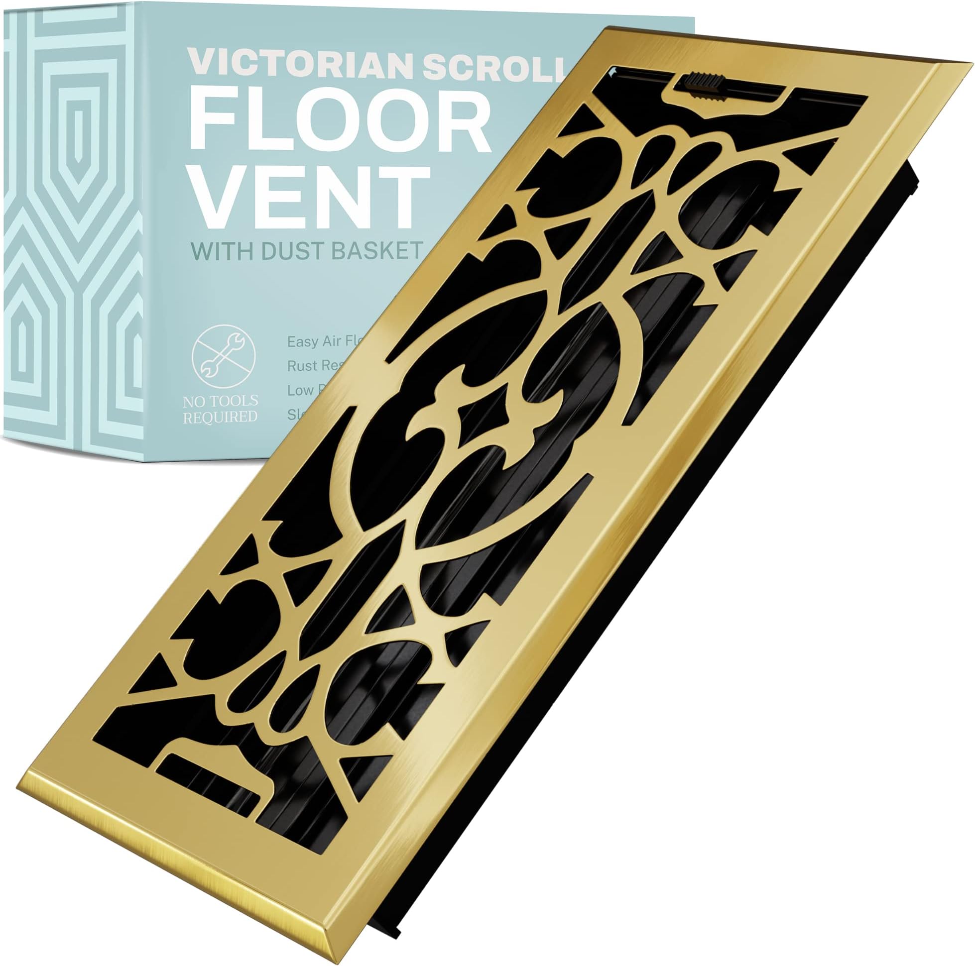 Decor Grates HS610 6Inch by 10Inch Scroll Floor Register, Solid Brass