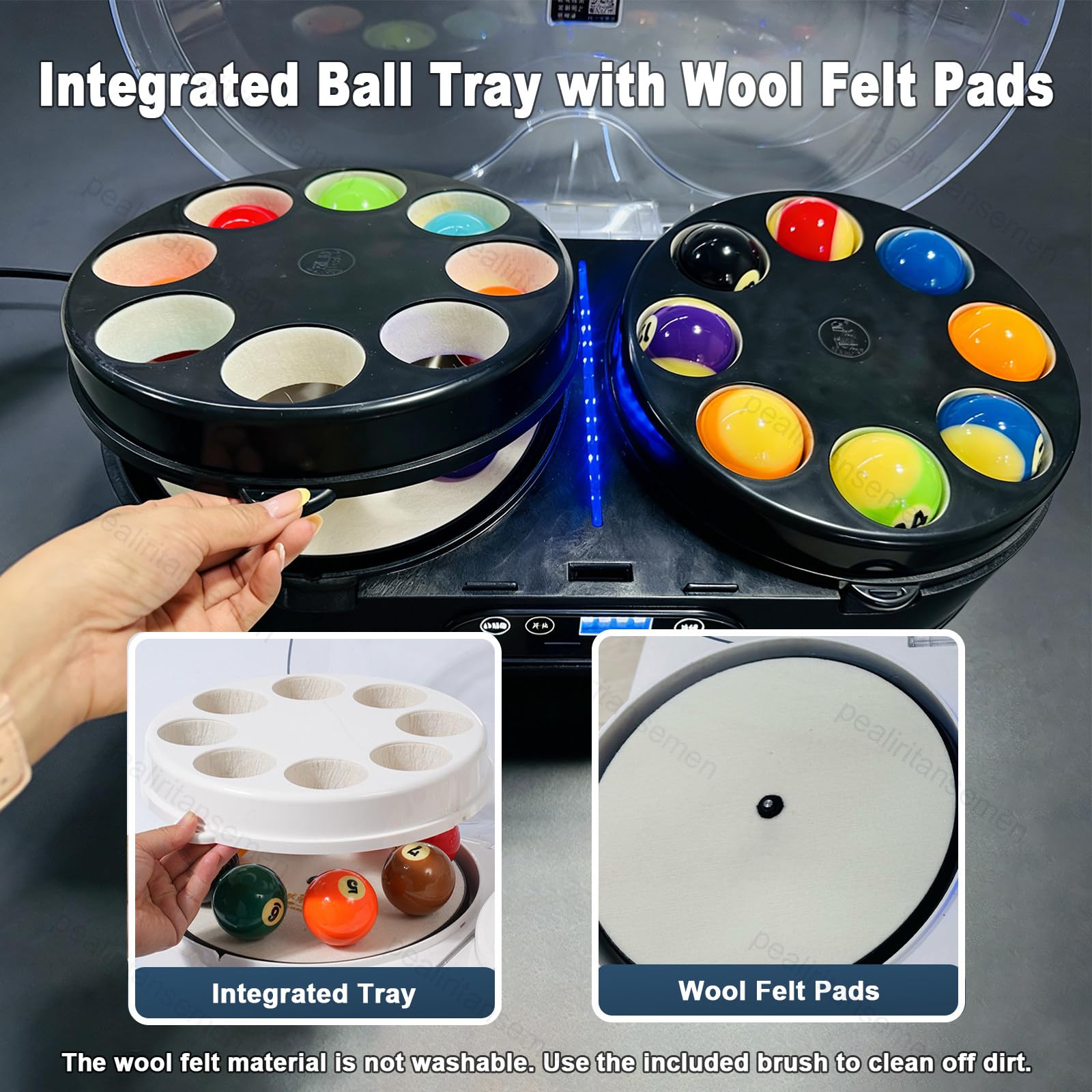 Professioneller Poolballreiniger, Billardkugel-Poliermaschine für Zuhause & Club, Clean & Polish 16-Ball Set