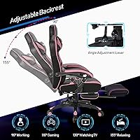 Vista 5 de POWERSTONE Silla para videojuegos, silla de videojuegos con reposapiés y soporte lumbar, estilo carreras, silla de computadora de piel sintética
