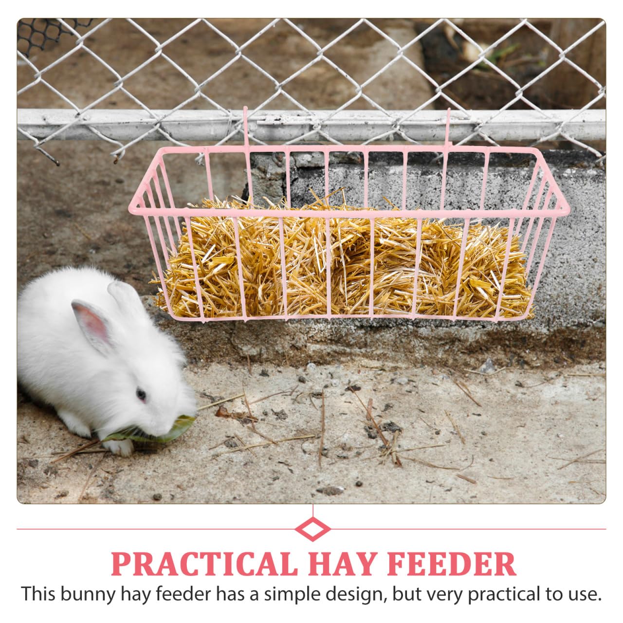 iplusmile Rabbit Hay Feeder: Metal Hanging Hay Racks Large Capacity Feeder for Guinea Pig Chinchilla Bunny and other Small Animals,Pink,23.5cm × 10 cm - Image 4