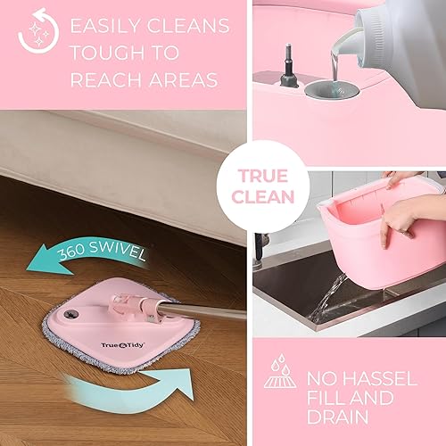 Miniatura 24 de True & Tidy True Clean - Sistema de trapeador giratorio y cubo, diseño de doble compartimento para agua limpia y sucia, cabezal giratorio de 360°
