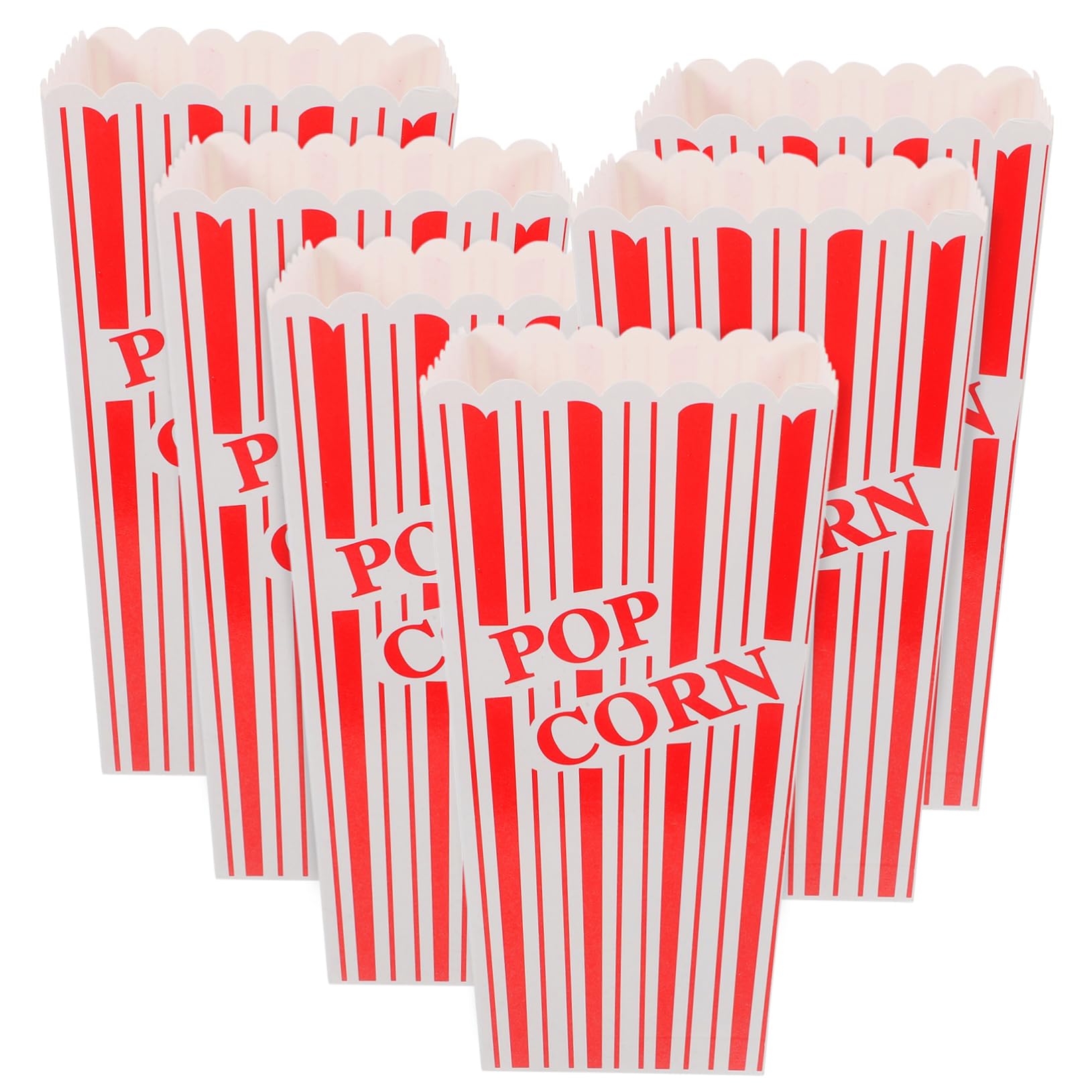 GLEAVI 6pcs Disposable Paper Popcorn Containers Striped Snack Buckets for Parties Movie and Home Gatherings for Popcorn Candy and Treats