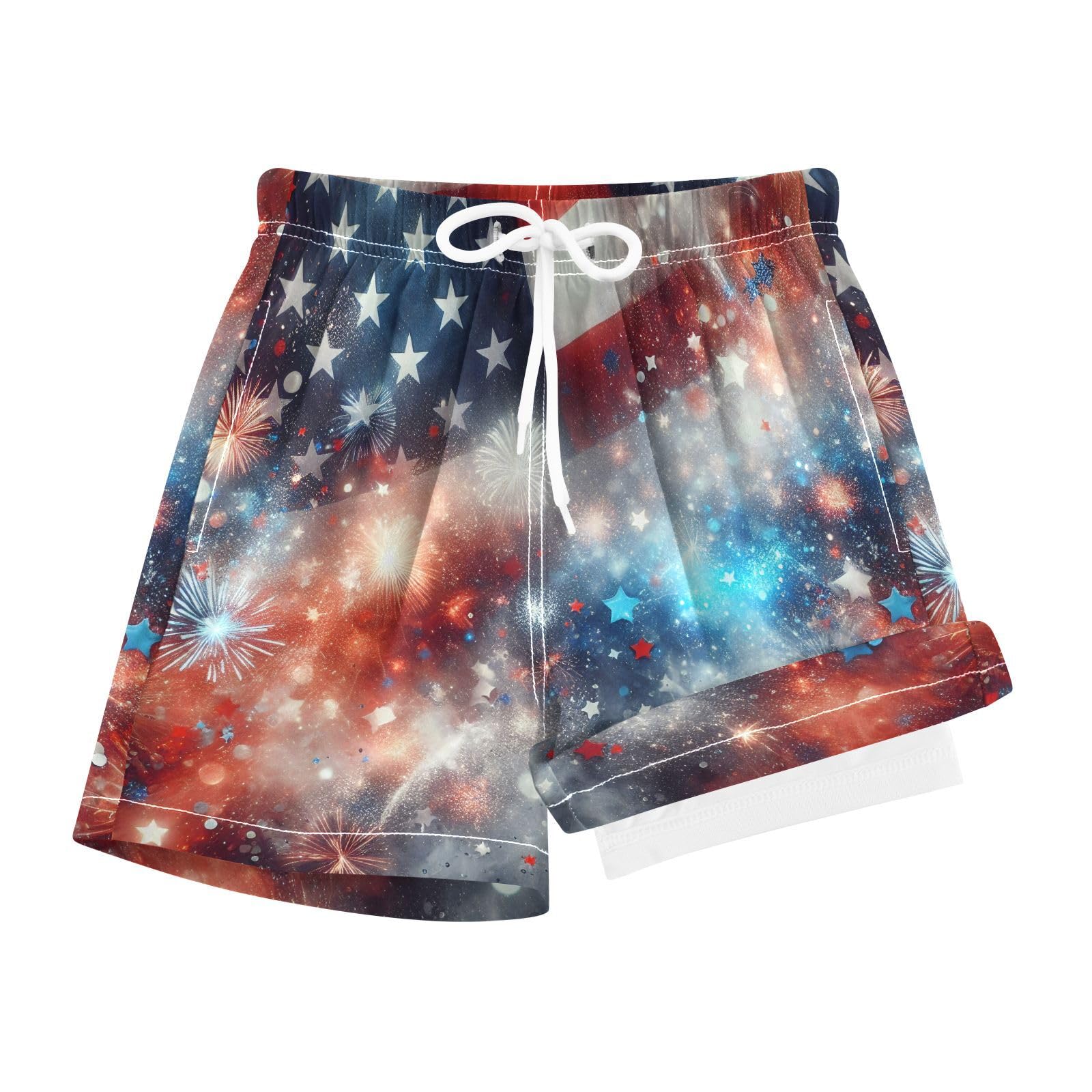 YANENDIE Boy Swim Trunks with Compression Liner Independence Day Boys Swim Shorts Quick Dry Beach Shorts