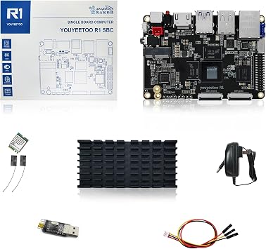 youyeetoo R1 WiFi 6 Single Board Computer -Rockchip RK3588S -6 Tops NPU & 8K Display -Support HDMI 2.1, SATA 3.0, PCIe 2.0 SSD, USB Host x5, Onboard NFC -AIoT Control/NAS 8GB RAM+64GB eMMC Kits