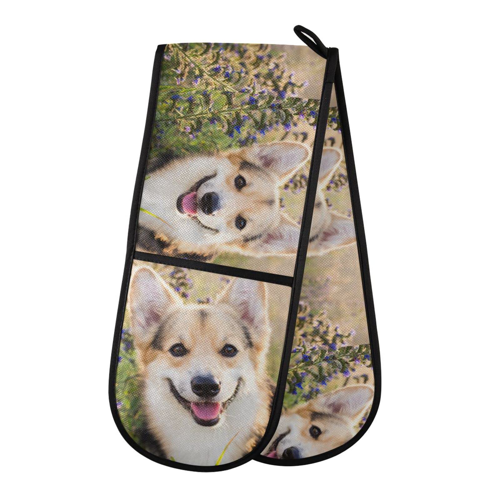 Youjuner Colour 97 Double Oven Glove Cute Dog Heat Resistant Double Ovens Mitt Modern Cooking Gloves Potholders