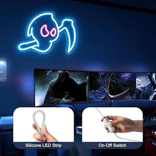 Miniatura 6 de Letrero de neón fantasma, luz de neón de la parca de Halloween para decoración de pared, letreros de neón LED con forma de fantasma con alimentación