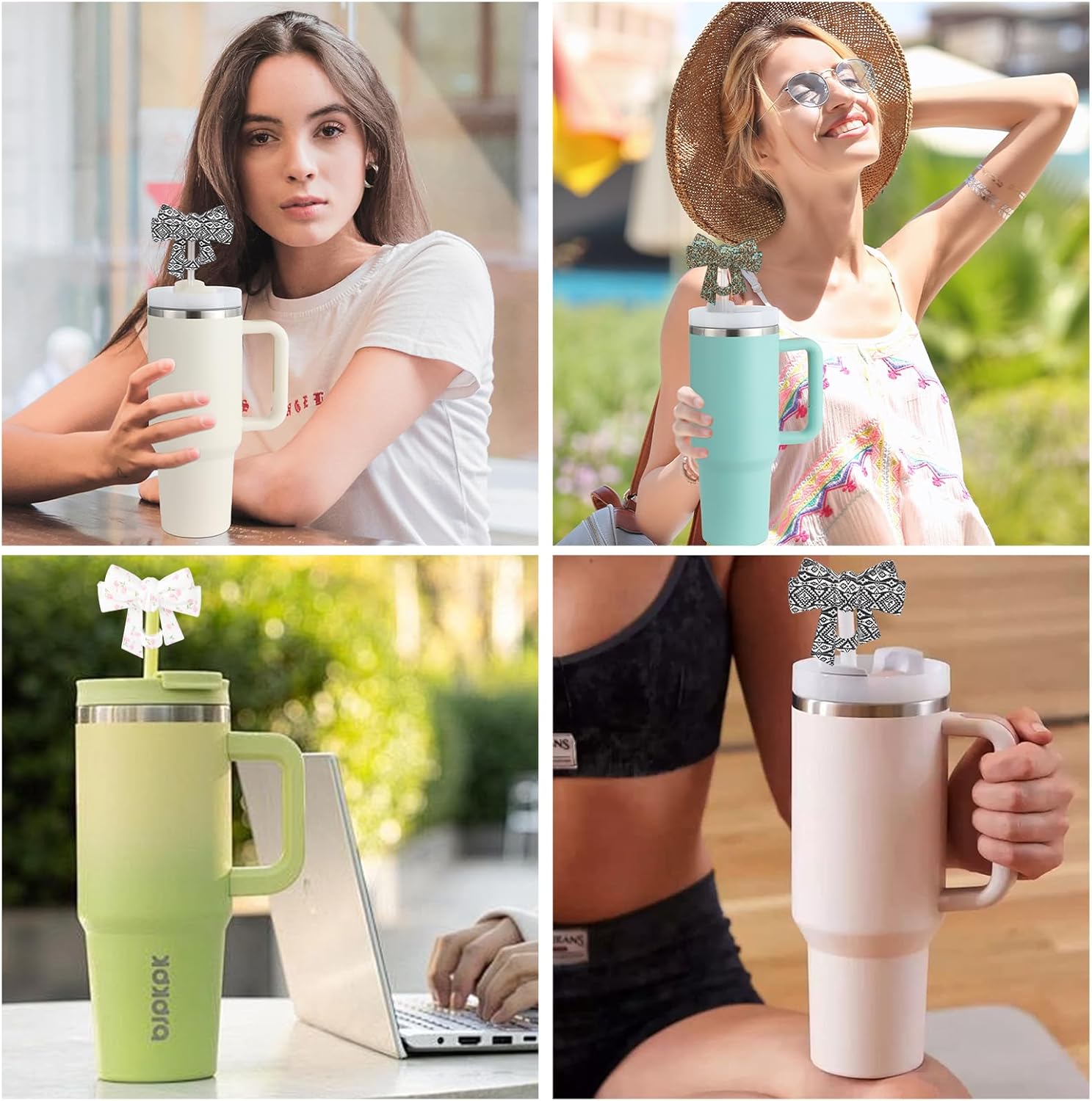 3 Pack Printed Bow Straw Toppers, Silicone 10mm/0.4In Reusable Dust-Proof Straw Cover Caps for Stanley Cup 30&40oz, Tumblers Accessories Gift (3 Colors B) - Image 6