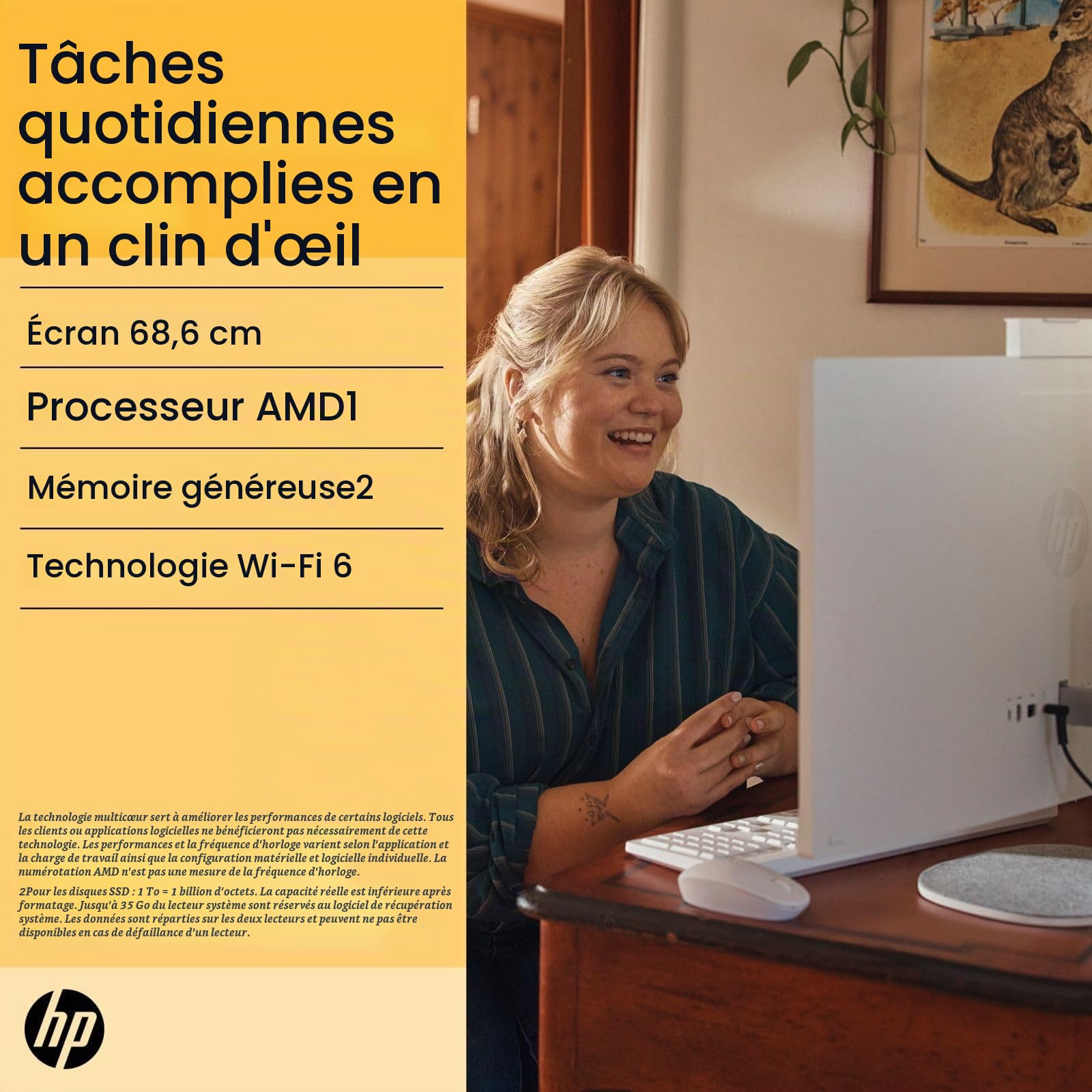 HP All-in-One 27-cr0501ng PC AMD Ryzen? 5 7520U 68,6 cm (27") 1920 x 1080 Pixel All-in-One-PC 8 GB LPDDR5-SDRAM 512 GB SSD Windows 11 Home Wi-Fi 6 (802.11ax) Wei? (A71BLEA #ABD)