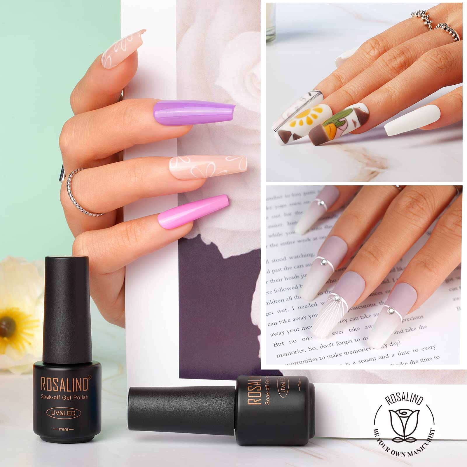ROSALIND Vernis Semi Permanent 38 Pcs, 35 Couleurs + 1 Base ＋1 Top Coat Brillant ＋1 Top Coat Matte, Lot Vernis Gel Semi Permanent Rose Noir Blanc UV LED Vernis à Ongles Gels