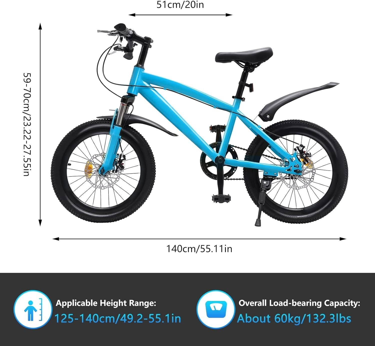 Bicicleta Montaña para Niños 18 Pulgadas, Frenos Delanteros Y Traseros, Adecuada para Niños con Una Altura 4,1 A 4,59 Pies, Bicicleta Montaña MTB para Niños E,18in