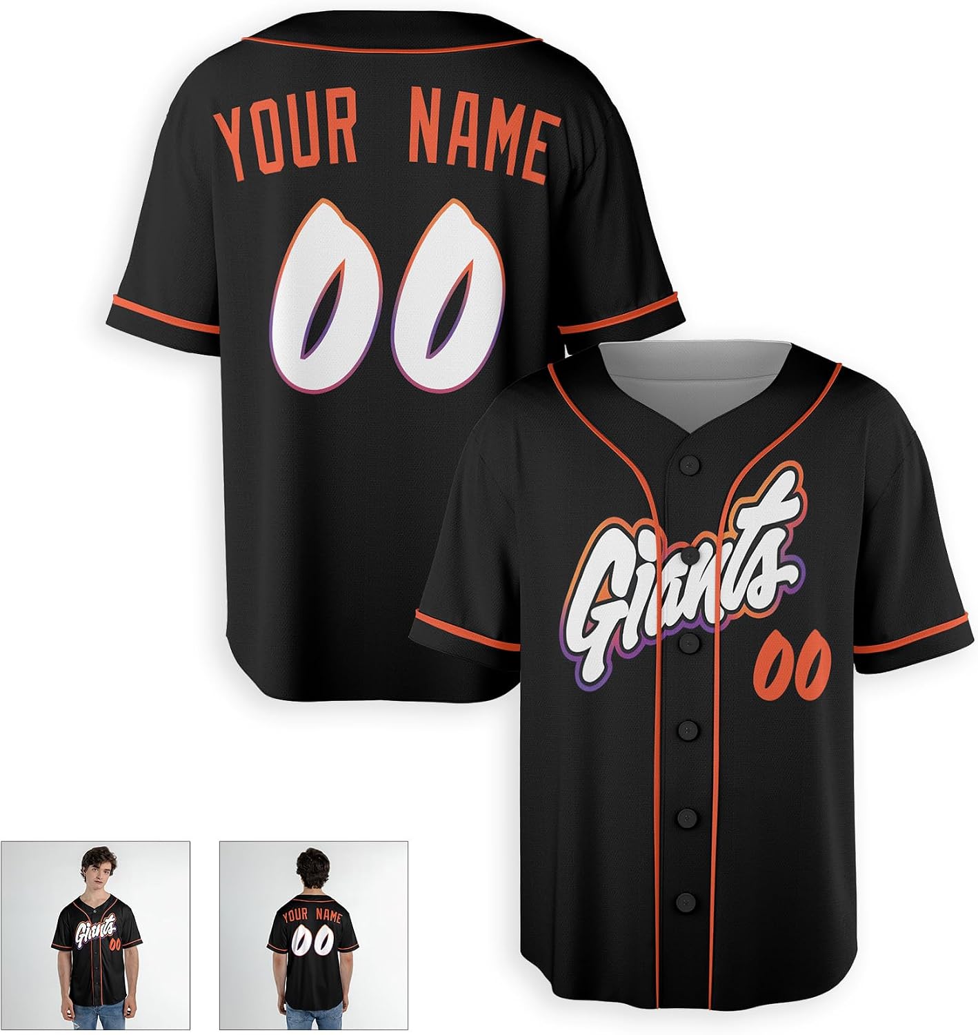 Custom Baseball Jersey with G.iants Printing for Men, Women, Youth, Toddlers & Infants - Add Your Name & Number - Piping & No Piping Options Black