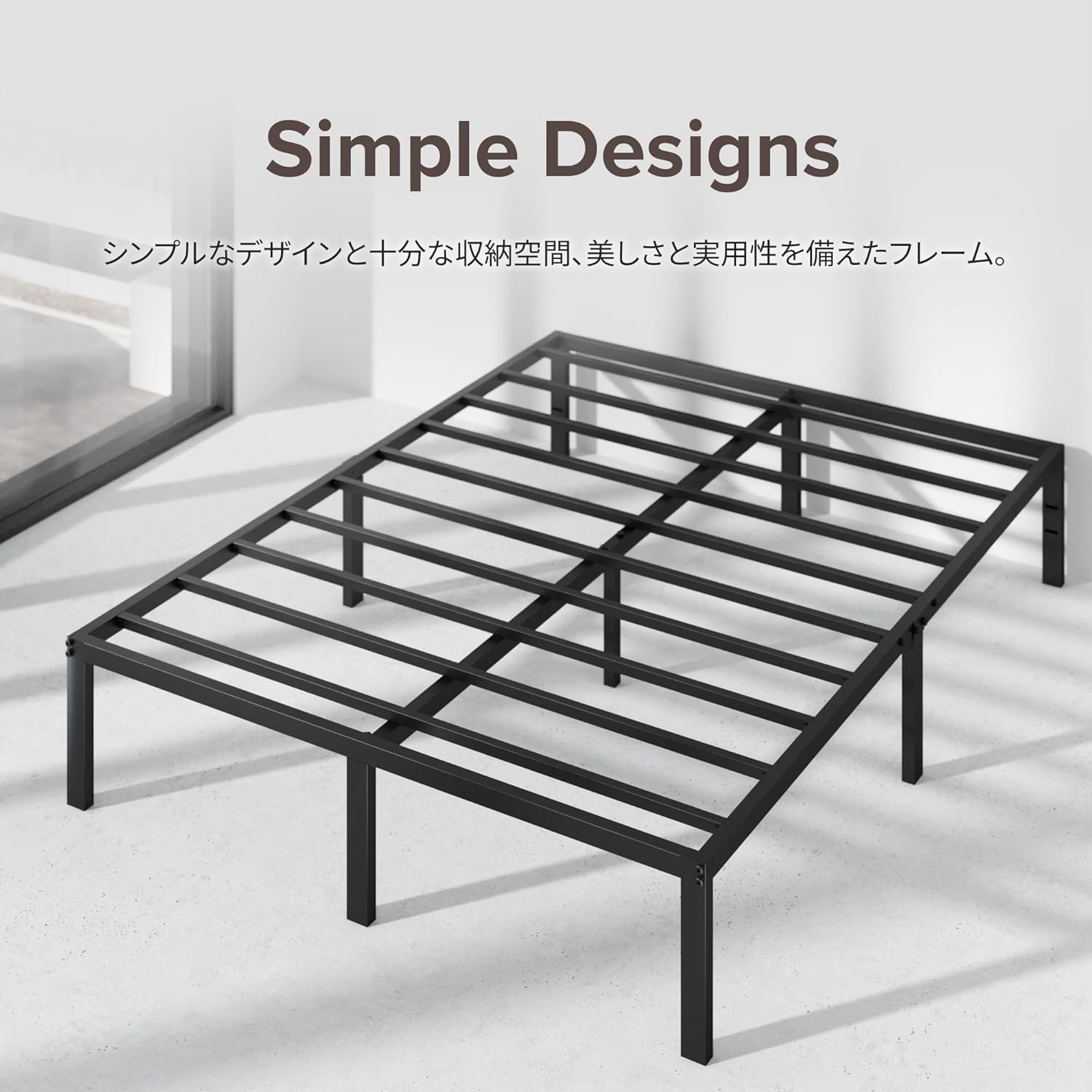 The Zinus MPSC Metal Platform Bed Frame with boxes stored underneath, demonstrating its under-bed storage capability.