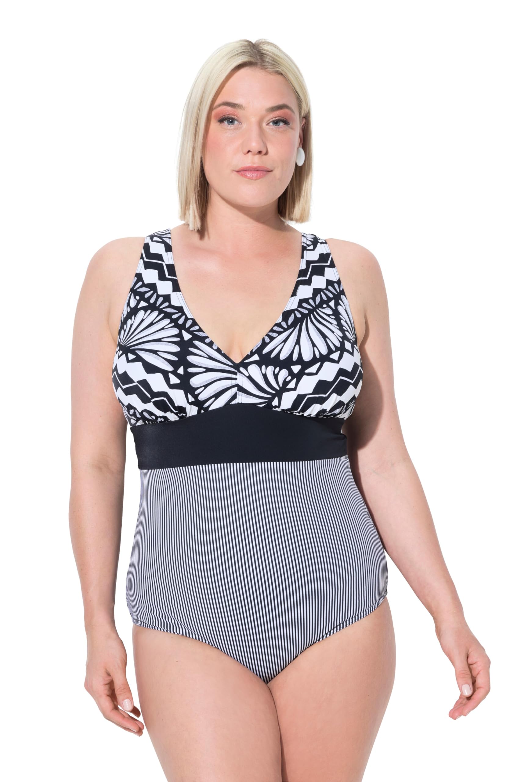 Ulla Popken Damen große Größen Übergrößen Plus Size Badeanzug, Zierband, Softcups, recycelt 836886