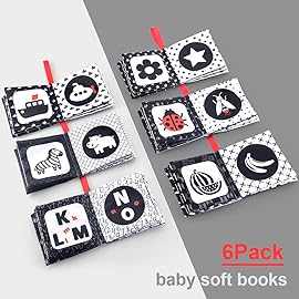 teytoy My First Soft Book, 6 PCS Nontoxic Fabric Cloth Activity Crinkle Black and White Books for Infants Boys and Girls Early Educational Toys Perfect for Baby Shower