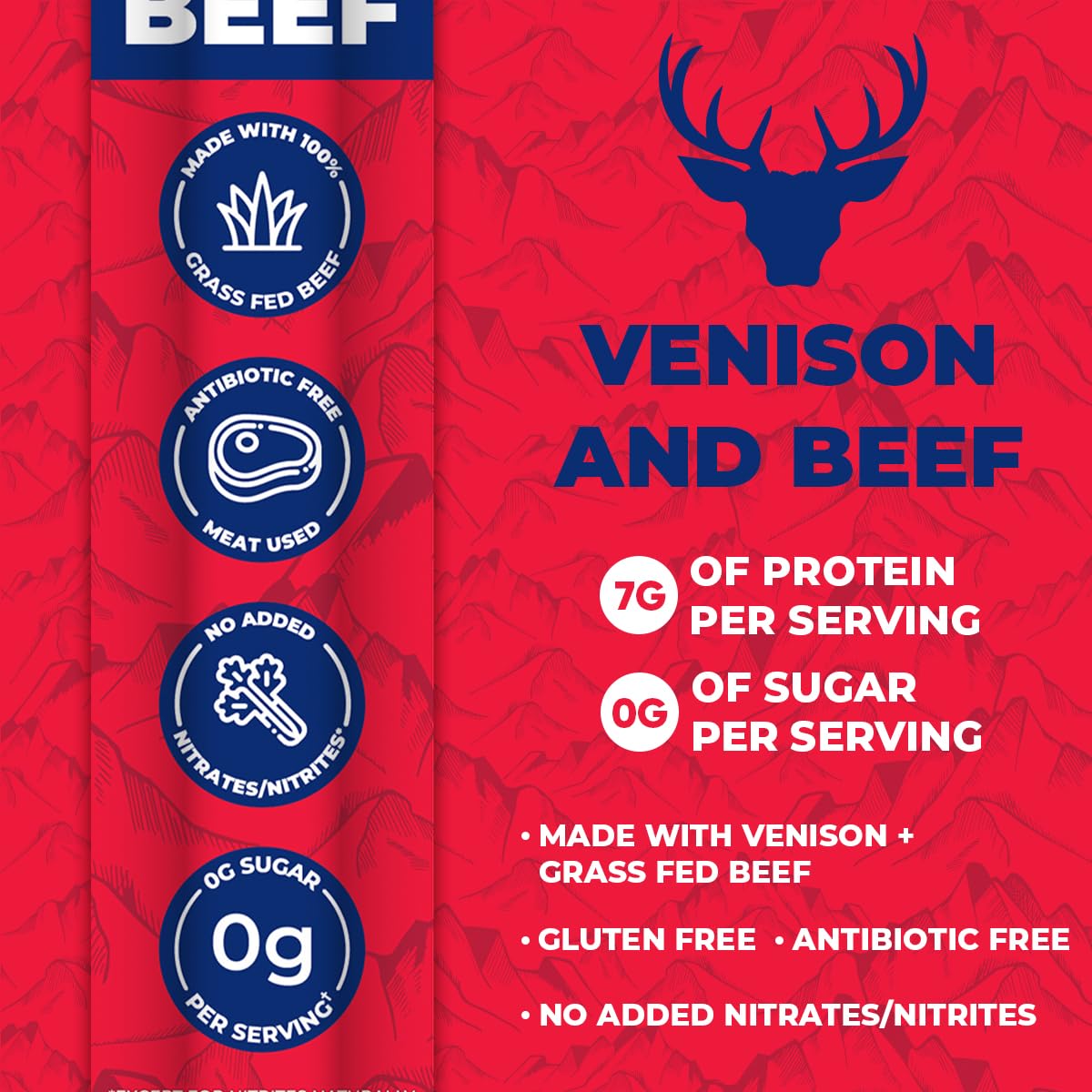 Apex Wild Game, Gluten Free, Keto, Paleo, Grass Fed Beef, Zero Sugar, Jerky Meat Snack Stick 1oz 12-Pack, Venison