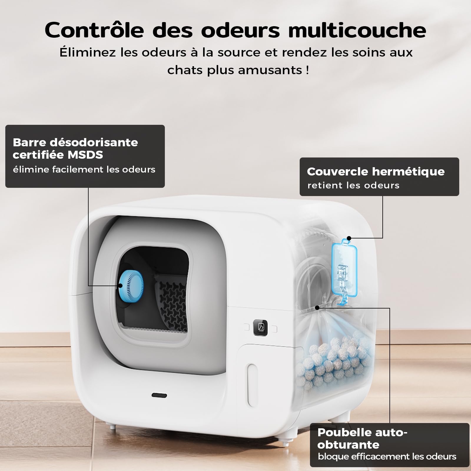 Amicura Cura3 Litiere Chat Autonettoyante Bac à Litter Automatic Sécurité TÜV Anti-Pincement Contrôle APP Anti-Odeur Anti-Fuites