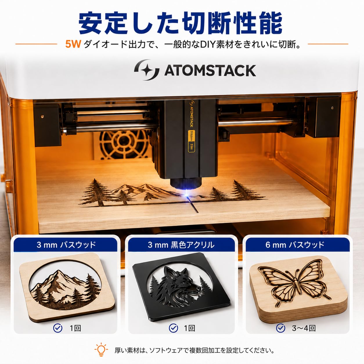 Amazon | ATOMSTACK P1 密閉型レーザー彫刻機、初心者向け 5000mW ミニ