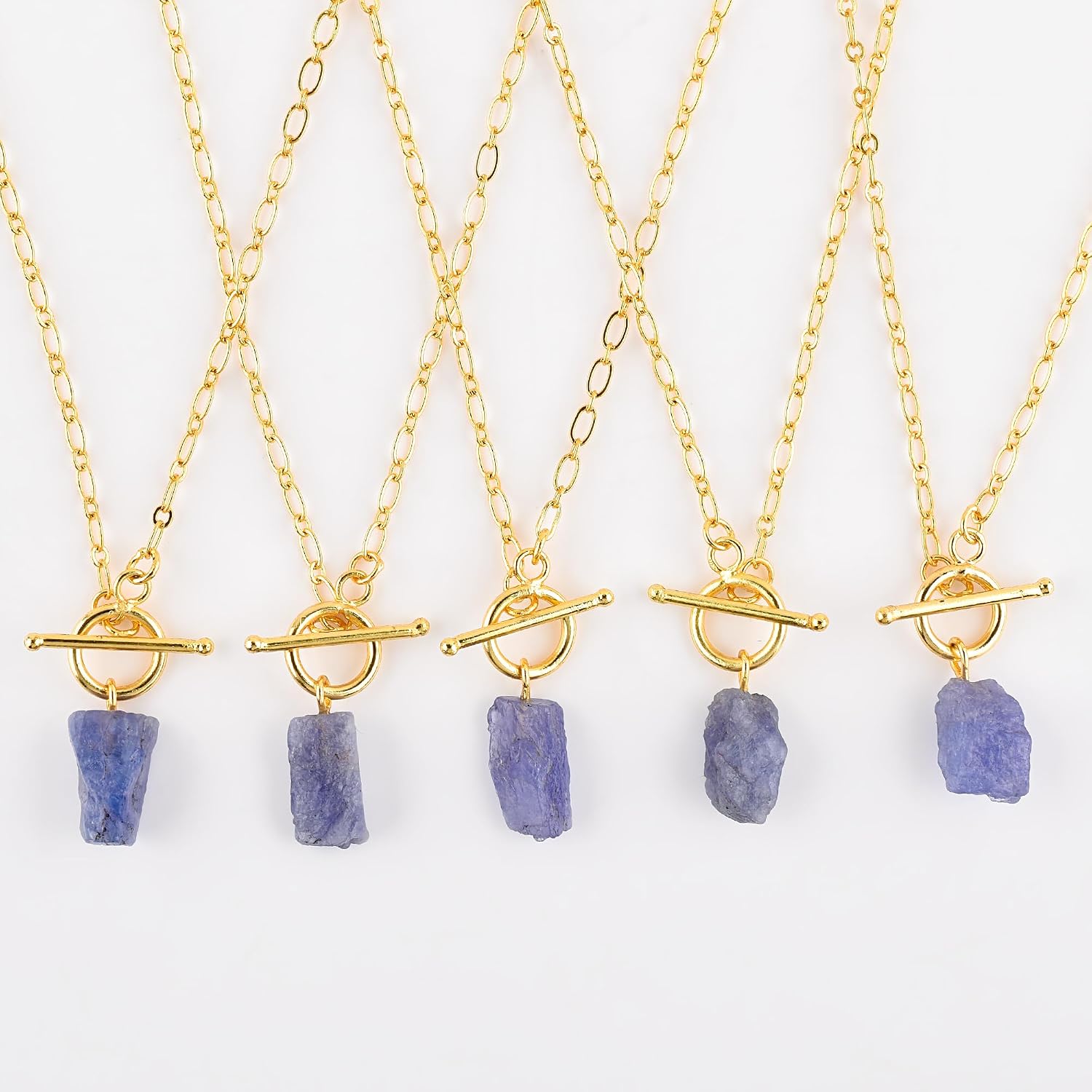 InfinityGemsArt Raw Gold Pendant Chain Necklace, Birthstone, Natural Gemstones, Chakra Healing Stone, Raw Crystals Jewelry, Gifts For Men/Women, 18 Inches Gold Plated With Toggle Lock