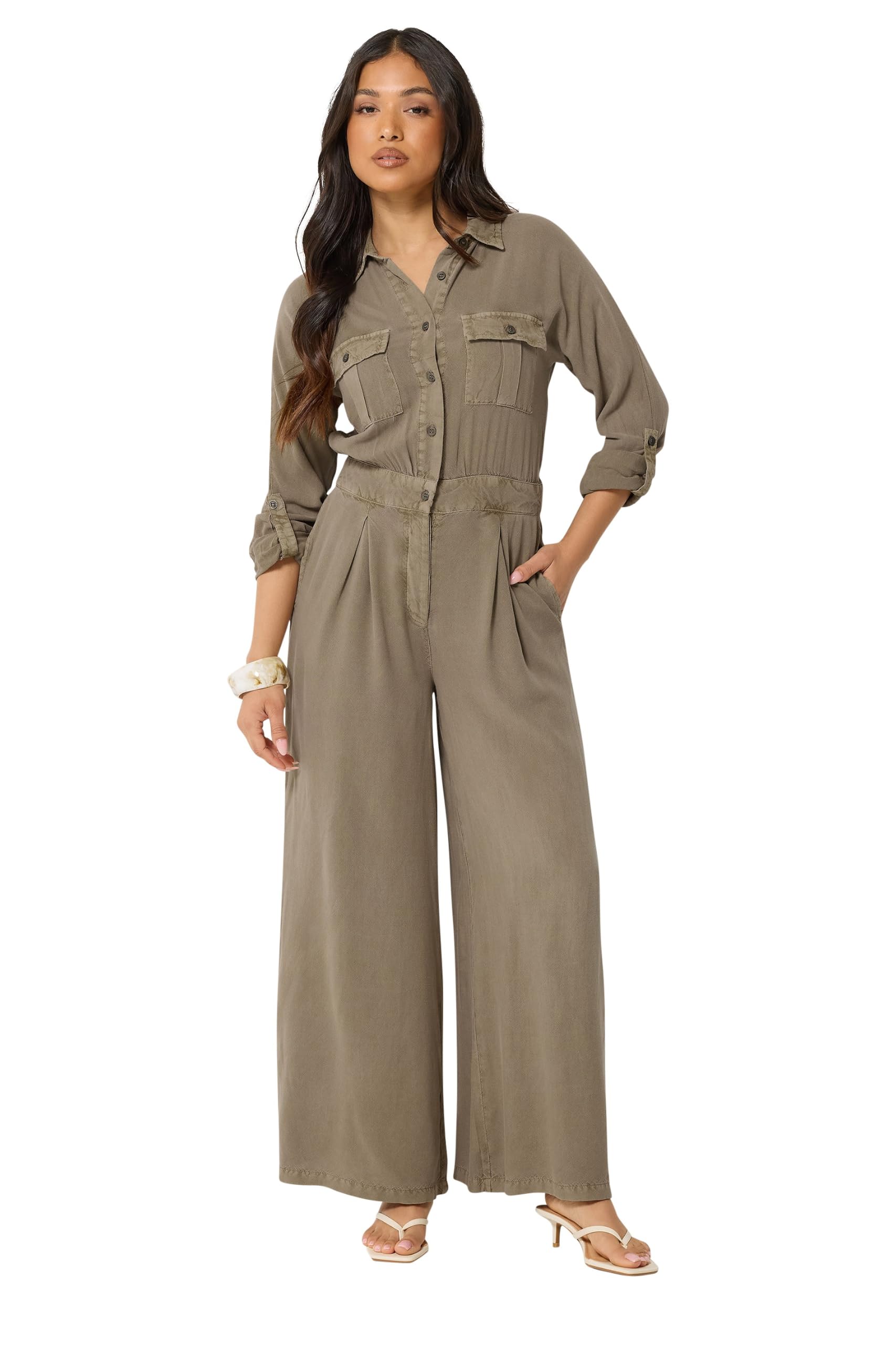 Pixiegirl Women's Light Brown Petite Wide Leg Jumpsuit In | Size: 12