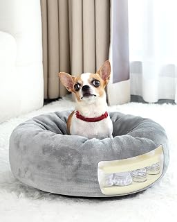 Donut Dog Bed with Pocketed Coils and Soft Foam Support, Detachable Washable Calming Puppy Bed for Small Dogs, Round Flannel Anti-Anxiety Pet Bed, 20 in, Gray